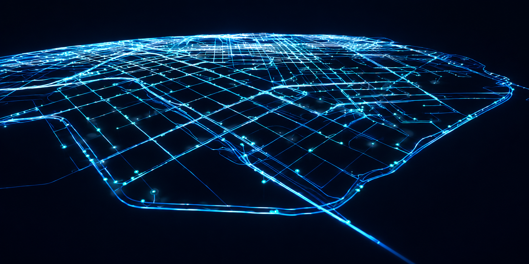 Glowing blue digital map visualization